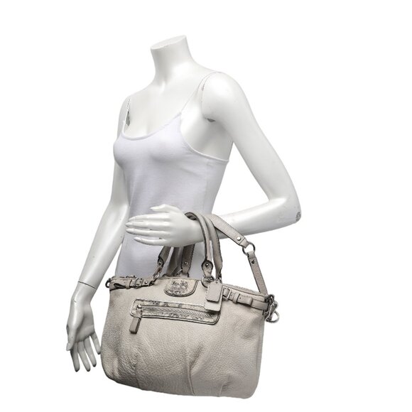 Coach Madison Leather Snake Embossed Sophia Satchel Ivory Grey Shoulder Bag - Picture 5 of 16